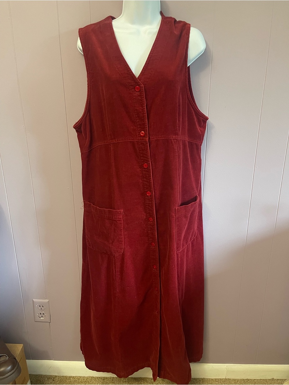 Eddie Bauer Deep Red Sleeveless Button-Front Maxi Dress